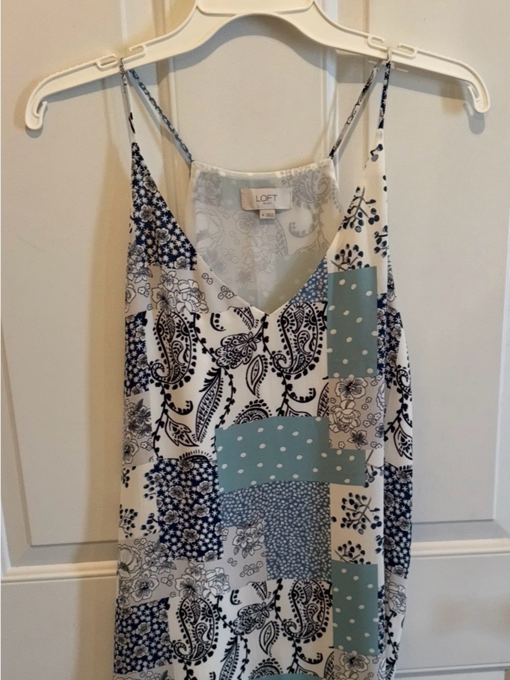 LOFT Navy, White & Light Blue Patchwork Paisley Cami
